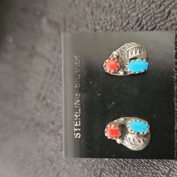 Jewelry - NATIVE AMERICAN STERLING SILVER TURQUOISE AND CORAL EARRINGS.
